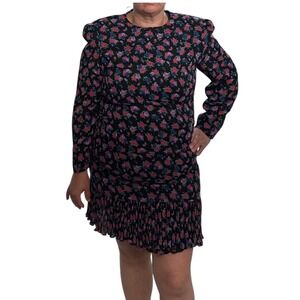 Vintage Liz Roberts Floral Print Dress Pleated Drop Waist Long Sleeve  Size M